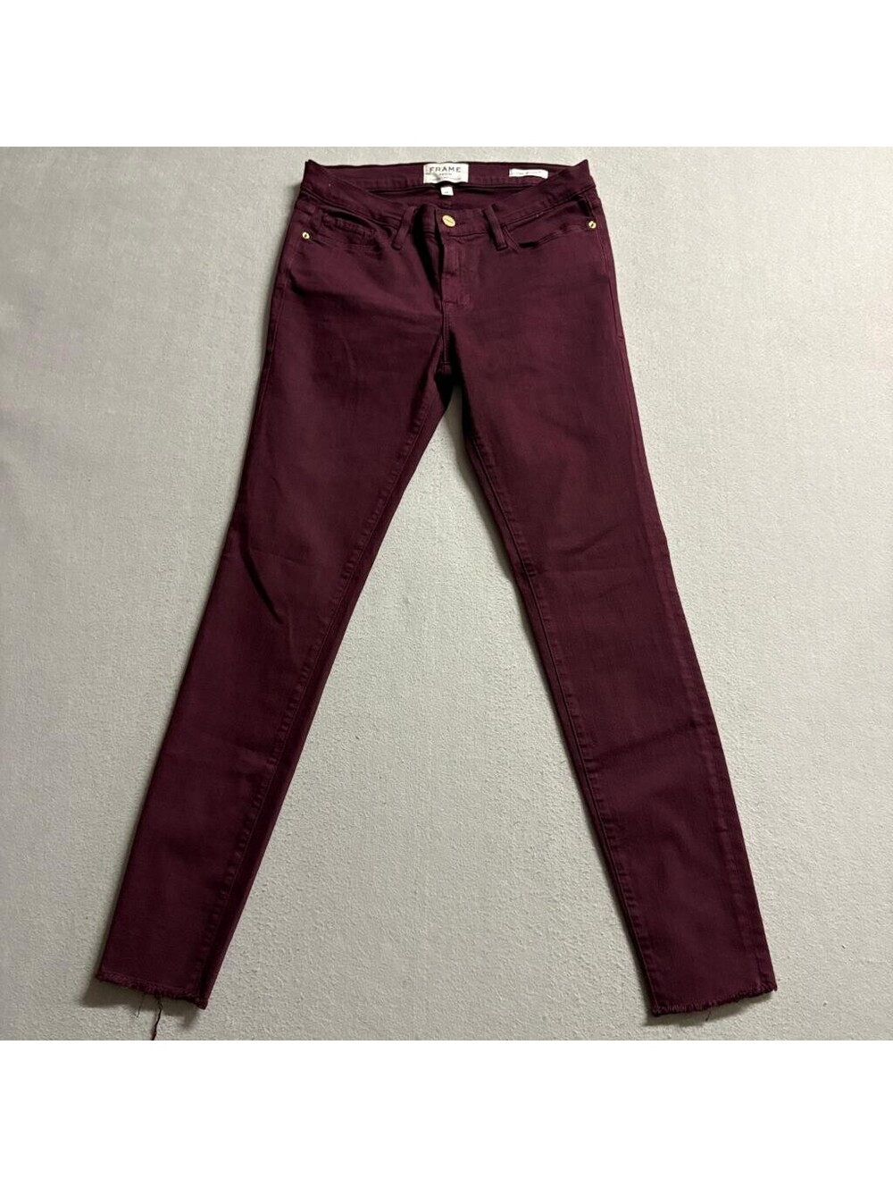 Frame Denim Le Skinny de Jeanne Jeans Womens 28 Mahogany Burgundy Raw Hem